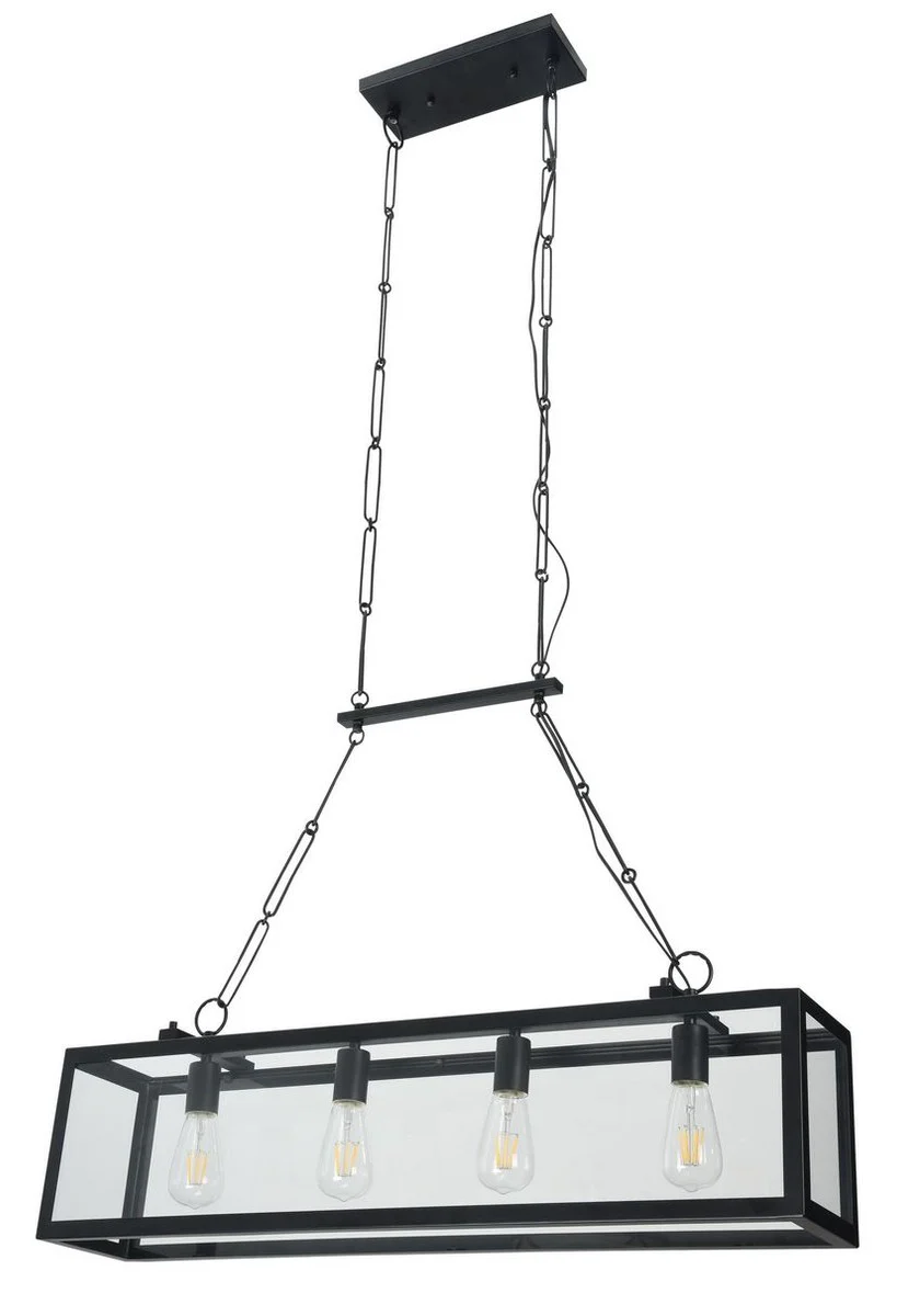 Casa Padrino Hanging Lamp Black 91.5 x 17.6 x H. 29.1 cm - Hanging Lamp with Forged Frame and Bordered Glass