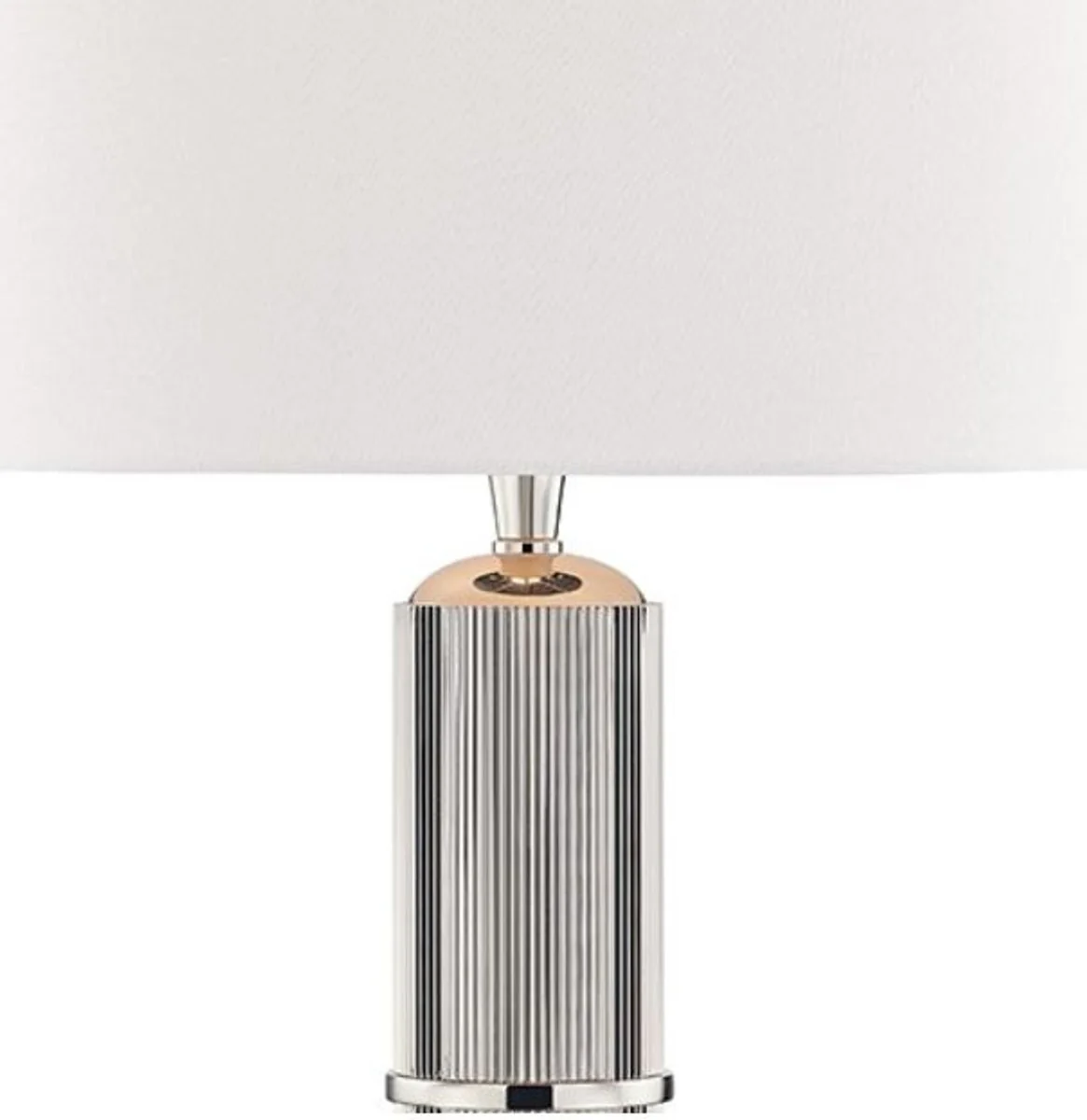 Casa Padrino lámpara de mesa de lujo plata / blanco Ø 38 x H. 71 cm - Lámpara de Mesa con Pantalla Redonda de Lino