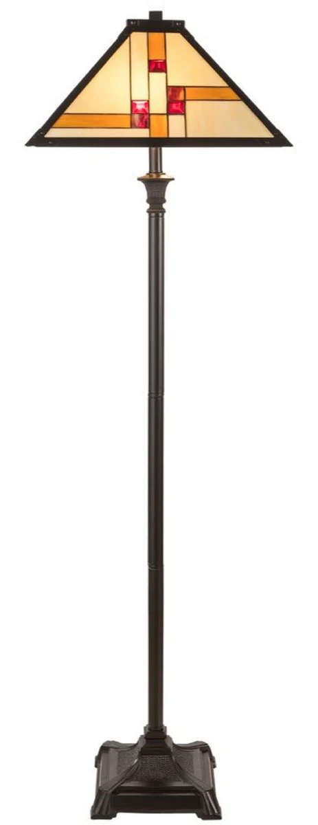 Casa Padrino Lámpara de Pie Tiffany de Lujo Negro / Multicolor Ø 50 x H. 156 cm - Hecho a Mano de 64 Piezas