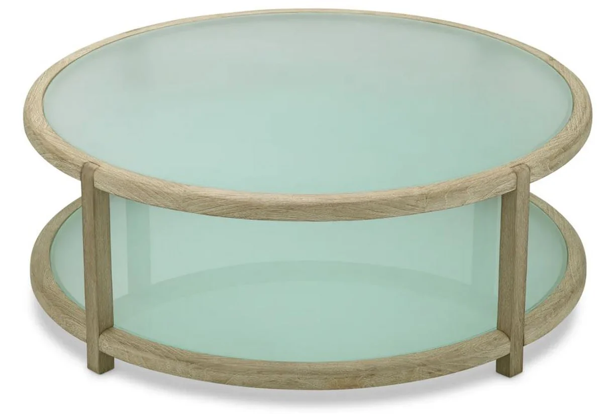 Casa Padrino mesa de centro de jard¨ªn de lujo en teca con tablero de vidrio marr¨®n antiguo / vidrio esmerilado ? 120 cm