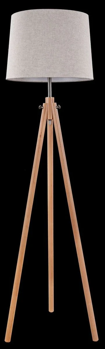 Casa Padrino Floor Lamp Brown / Beige Ø 44 x H. 161.5 cm - Modern Floor Lamp with Wooden Tripod and Cotton Lampshade