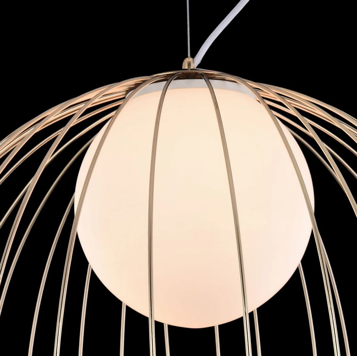 Casa Padrino lámpara de suspensión oro / blanco Ø 50 x H. 41 cm - Luminaria Hecha de Varillas de Metal Curvadas