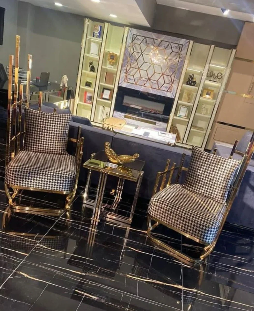 Casa Padrino sill¨®n de dise?o de lujo lado izquierdo con cojines negro / blanco / oro 91,5 x 75 x A. 136,5 cm - Muebles de sal¨®n - Muebles de hotel - Muebles de lujo