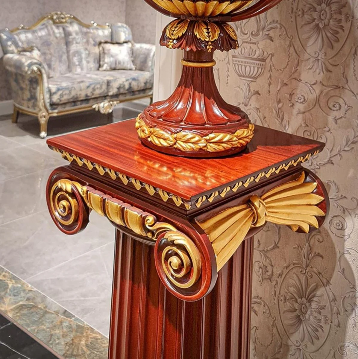 Casa Padrino Columna Barroco de Lujo Marr¨®n Oscuro / Oro A. 120 cm - Muebles Barrocos - Hecho en Italia