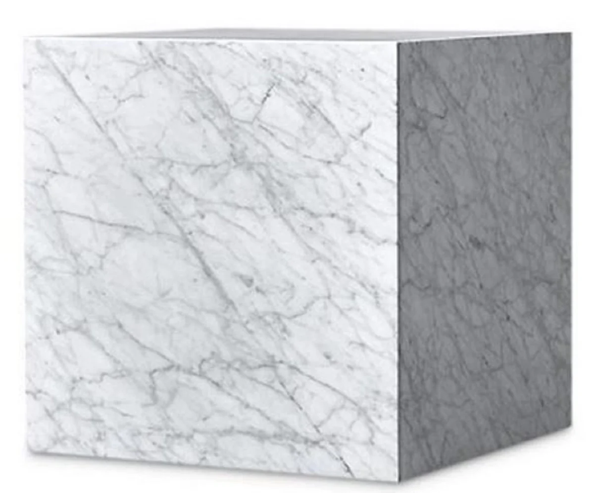 Casa Padrino Mesa Auxiliar de Lujo Blanco 48 x 48 x H. 55 cm - Mesa de la Sala Cuadrada de M¨¢rmol Carrara - Mesa de M¨¢rmol - Calidad de Lujo