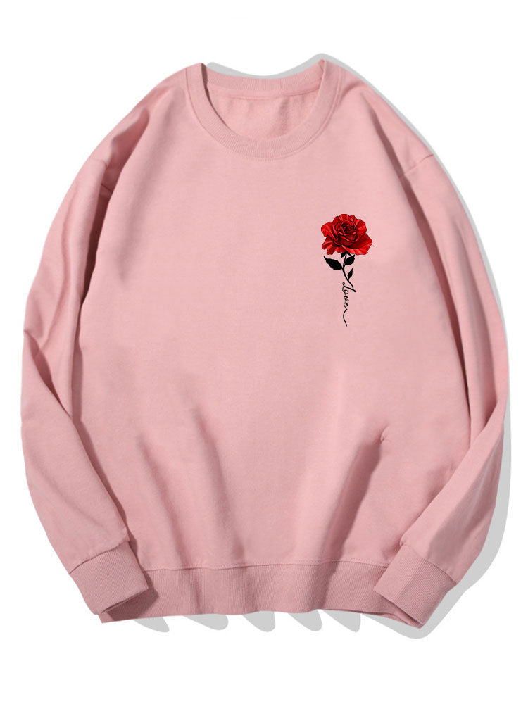 Red Rose Print Cotton Sweatshirt