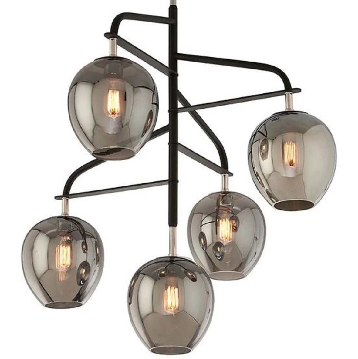 Casa Padrino Araña de Lujo Negro / Plata / Gris 90,2 x 90,2 x H. 97,8 cm - Araña con Pantallas de Vidrio - Calidad de Lujo