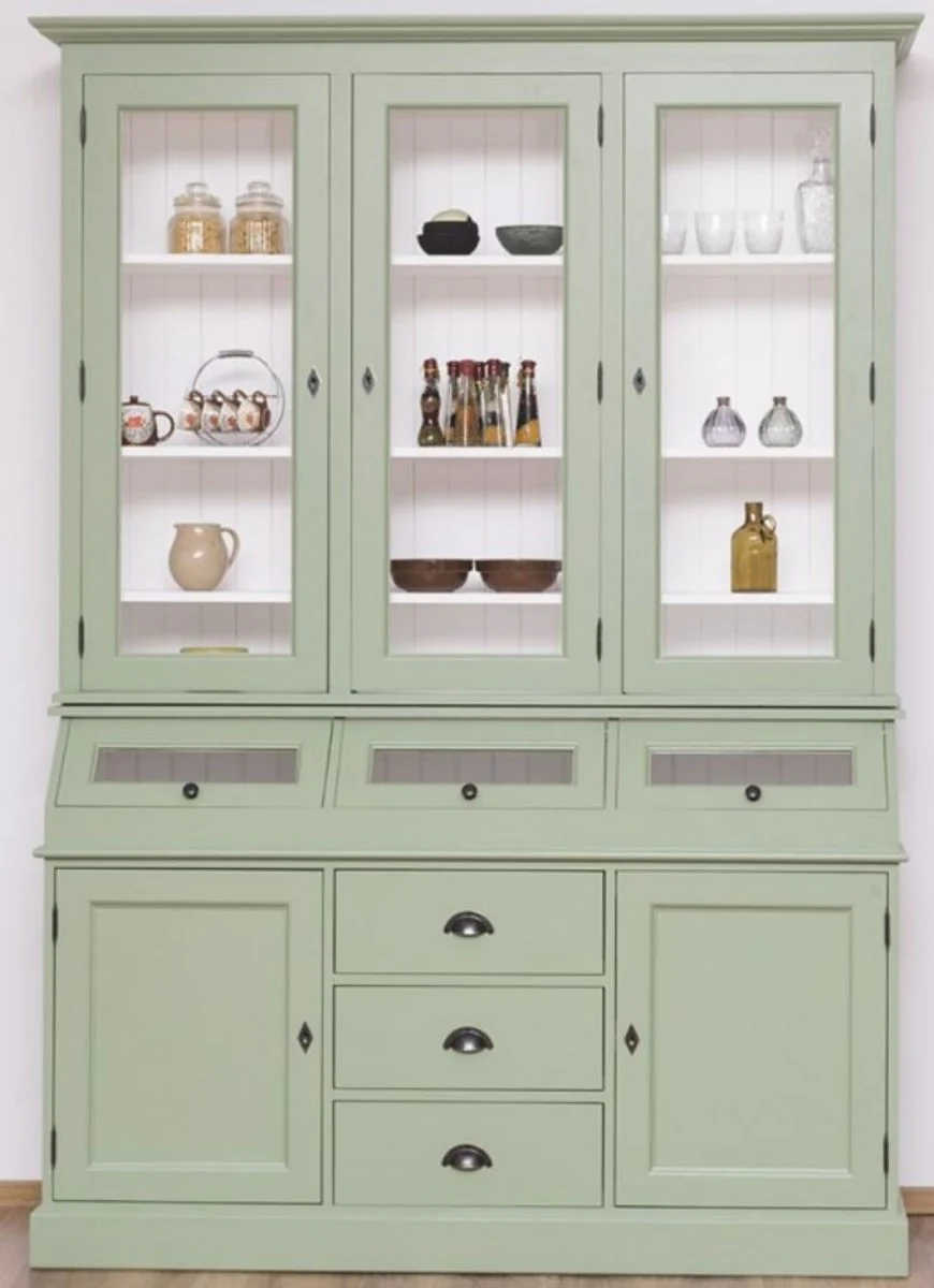 Casa Padrino armario de cocina de estilo campestre verde claro / blanco 164 x 50 x A. 226 cm - Armario de comedor de madera maciza de 2 piezas - Muebles de comedor de estilo campestre