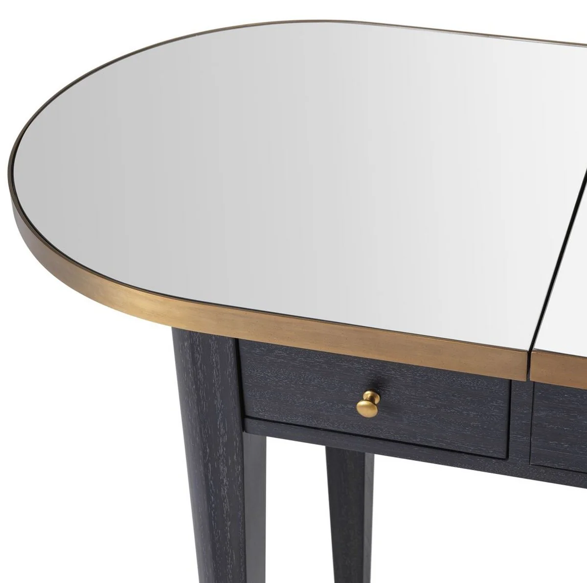 Casa Padrino tocador de lujo antracita / lat¨®n 126 x 47 x A. 78,5-119,5 cm - Consola de maquillaje de caoba con espejo plegable y 3 cajones - Muebles de dormitorio de lujo