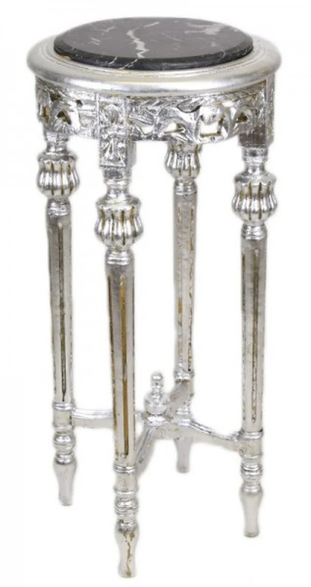 Casa Padrino Baroque table with black marble top round silver 70 x 35 cm antique style - phone flower stand