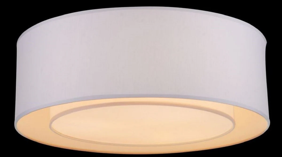 Casa Padrino lámpara de techo blanco / gris Ø 52 x H. 17,5 cm - Luz Moderna y Elegante con Marco de Metal y Cubierta de Tela