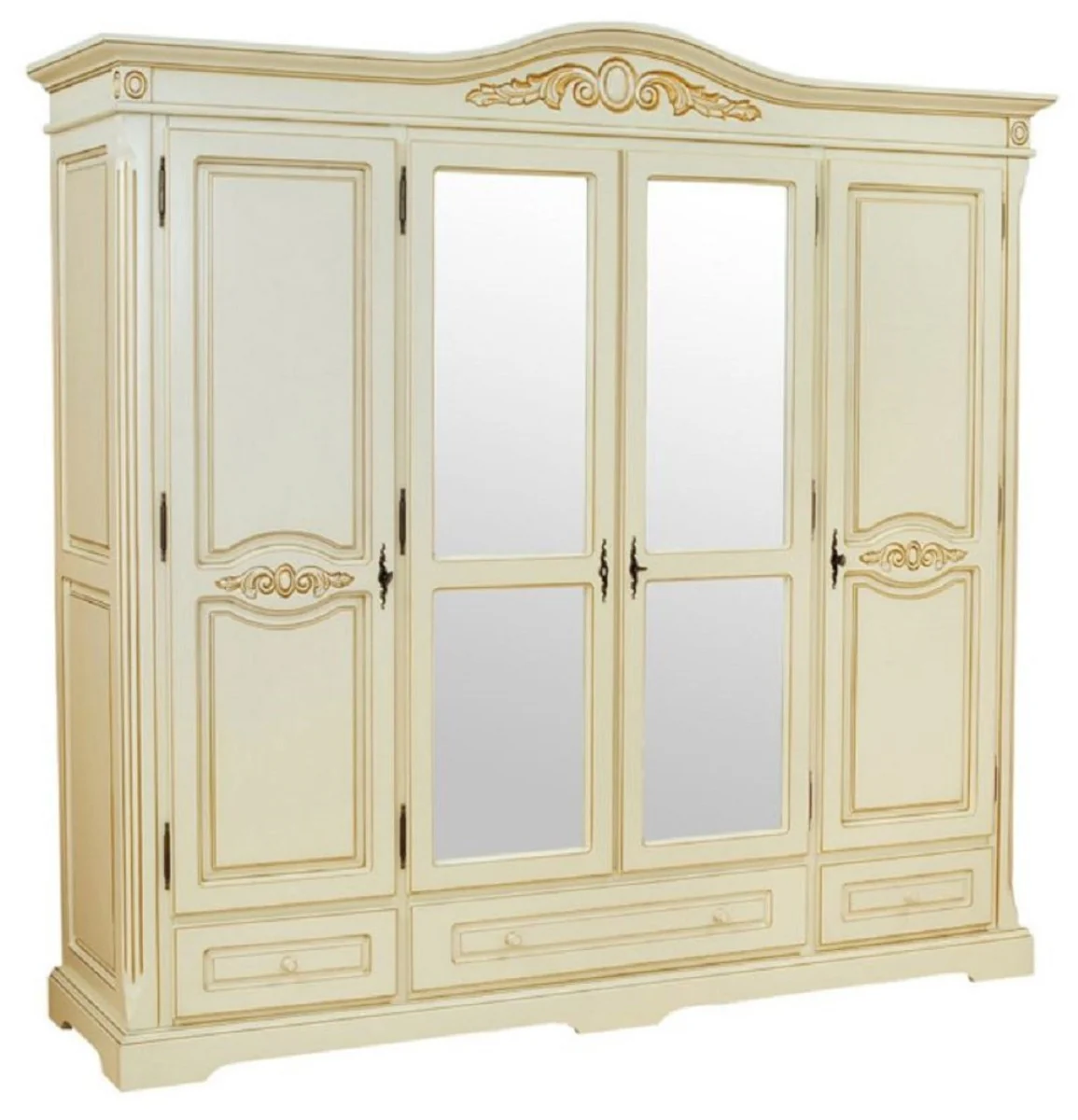 Casa Padrino gabinete de dormitorio barroco de lujo crema / beige - Armario de madera maciza de estilo barroco con 4 puertas y 3 cajones - Armario barroco - Muebles de dormitorio barrocos