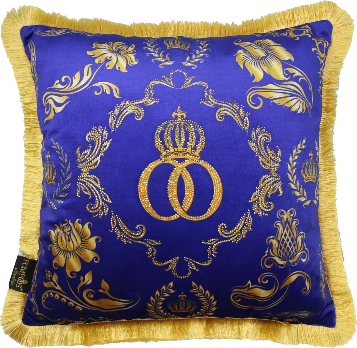 Harald Gl??ckler Luxury Pillow Pomp??s by Casa Padrino Blue / Gold Crown Deluxe with Rhinestones - Gl??ckler Baroque Pillow