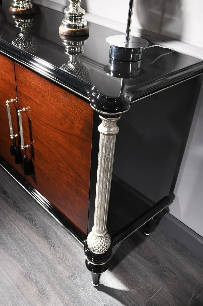 Casa Padrino aparador barroco de lujo marrón / negro / plata - Mueble noble de madera maciza con 4 puertas - Muebles Barrocos