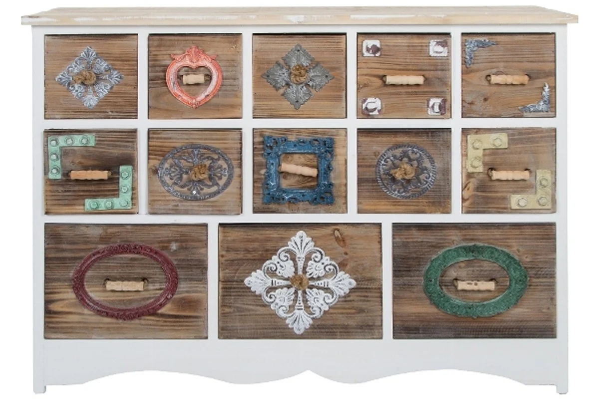 Casa Padrino cómoda de estilo country con 13 cajones blanco / multicolor 108 x 39 x H. 81 cm - Muebles de Estilo Country