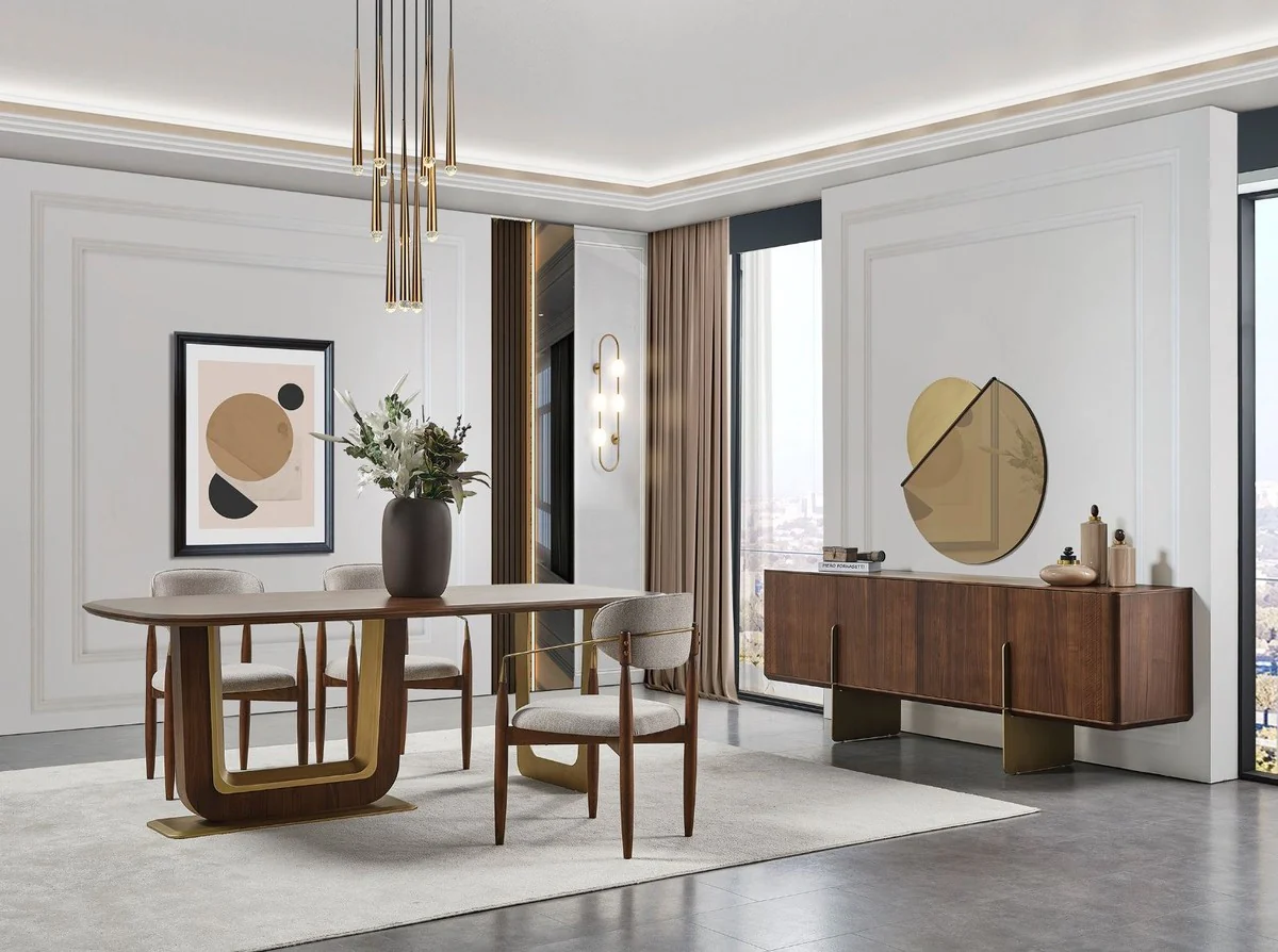 Casa Padrino conjunto de sillas de comedor de lujo de 6 con reposabrazos gris / marr¨®n / lat¨®n 69 x 52 x A. 90 cm - Muebles de comedor - Muebles de restaurante - Muebles de lujo