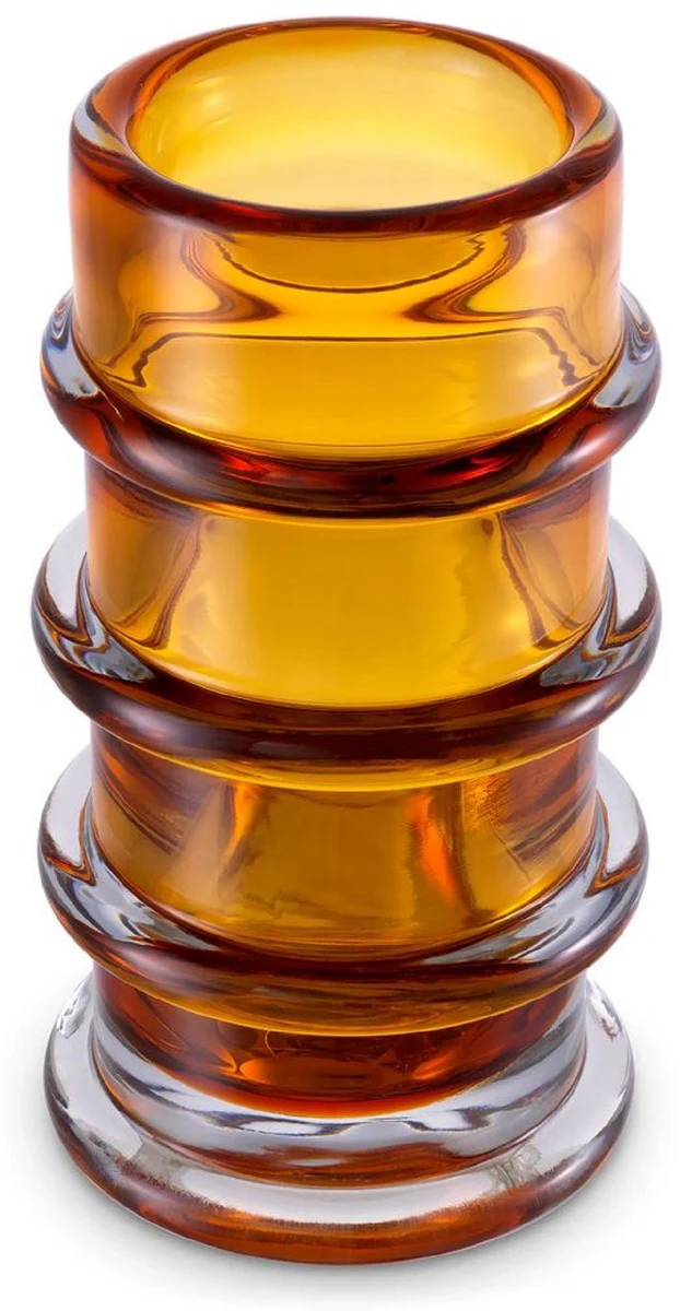 Casa Padrino florero de cristal de lujo ámbar Ø 16 x A. 29,5 cm - Florero soplado a mano - Florero decorativo redondo - Accesorios decorativos - Jarrones decorativos de cristal - Accesorios de lujo