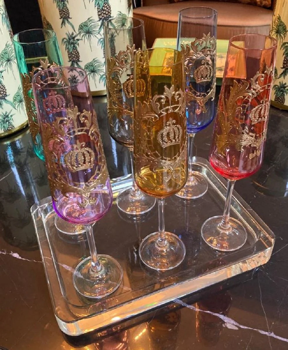 Pomp??s by Casa Padrino conjunto de copas de champ¨¢n de lujo colorido ? 6 x A. 25 cm - Copas de champ¨¢n con ba?o de oro de 24 quilates - Copas pomposas dise?adas por Harald Gl??ckler