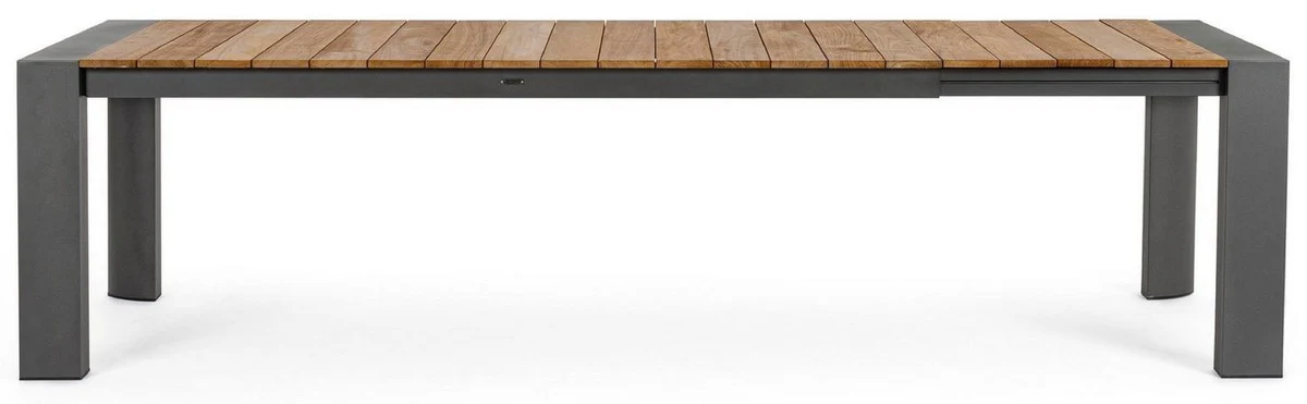 Casa Padrino mesa de jard¨ªn de lujo natural / gris 228-294 x 100 x A. 75 cm - Mesa de comedor de jard¨ªn extensible con tablero de teca y patas de aluminio - Muebles de jard¨ªn y terraza de lujo