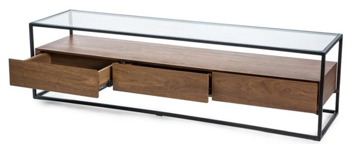 Casa Padrino gabinete de la TV de lujo marrón / negro 150 x 40 x A. 40 cm - Mueble de TV con placa de vidrio templado y 3 cajones - Muebles de Sala