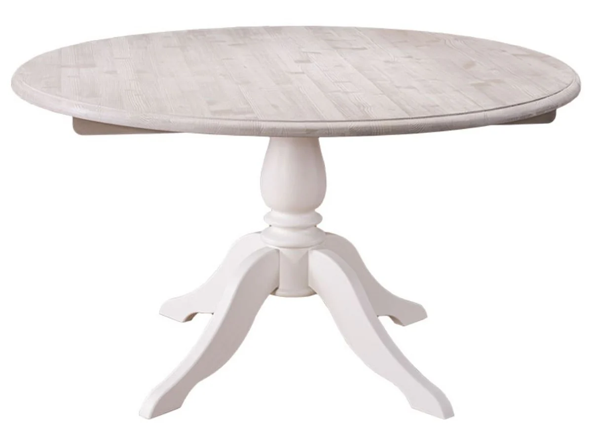 Casa Padrino country style dining table natural colors / white Ø 130 x H 78 cm - Dining Room Furniture in Country Style