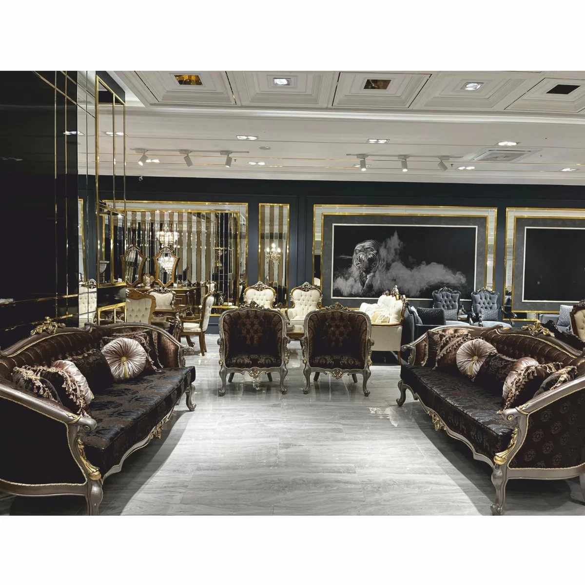 Casa Padrino mesa de centro barroco de lujo gris / oro 123 cm - Muebles de sal¨®n de estilo barroco