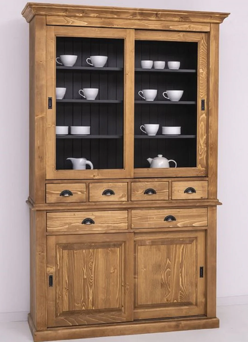 Casa Padrino armario de comedor de estilo campestre marr¨®n / negro 142 x 48 x A. 225 cm - Armario de cocina de madera maciza - Muebles de comedor de estilo campestre