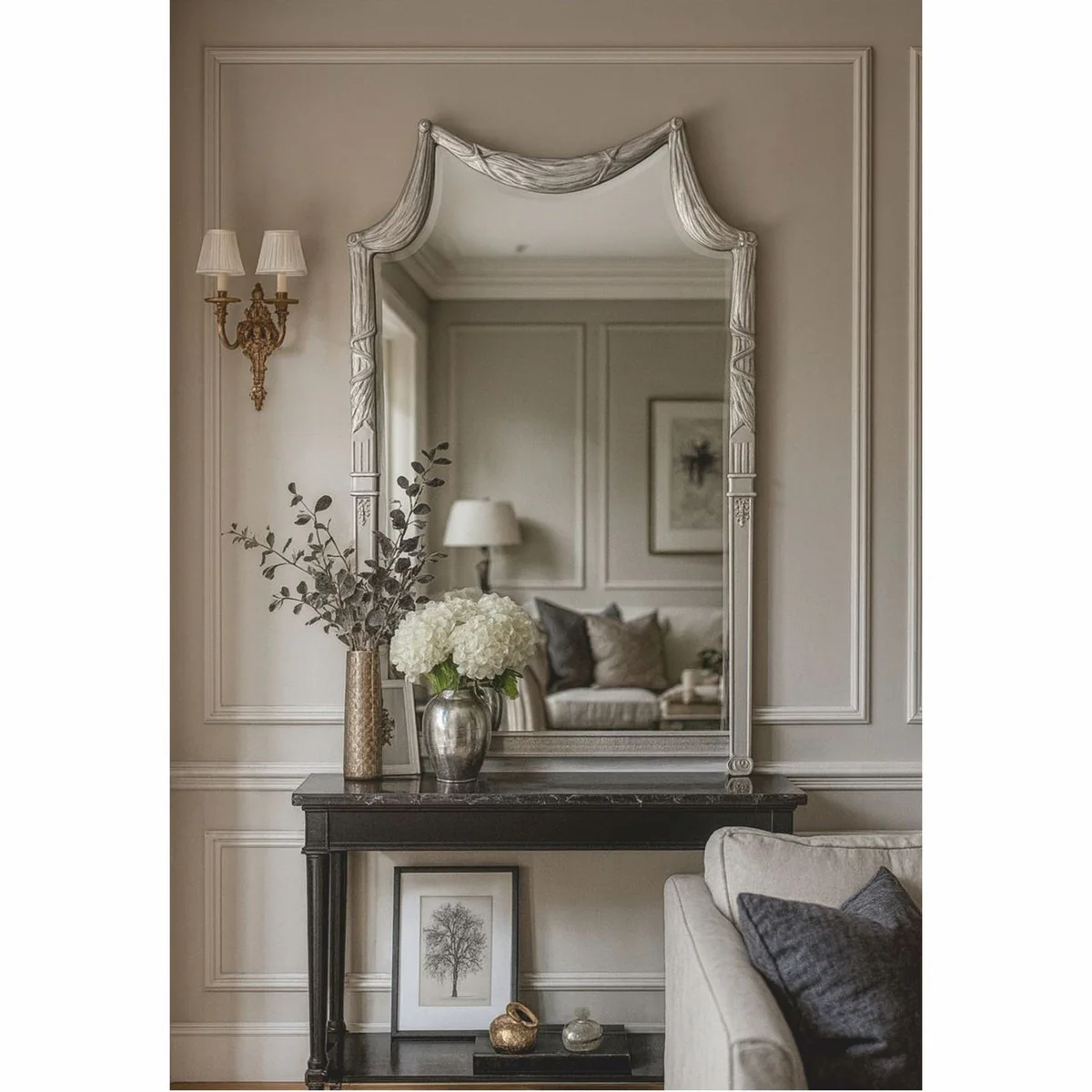 Casa Padrino espejo barroco de lujo de madera maciza plata A. 135 cm - Hecho en Italia