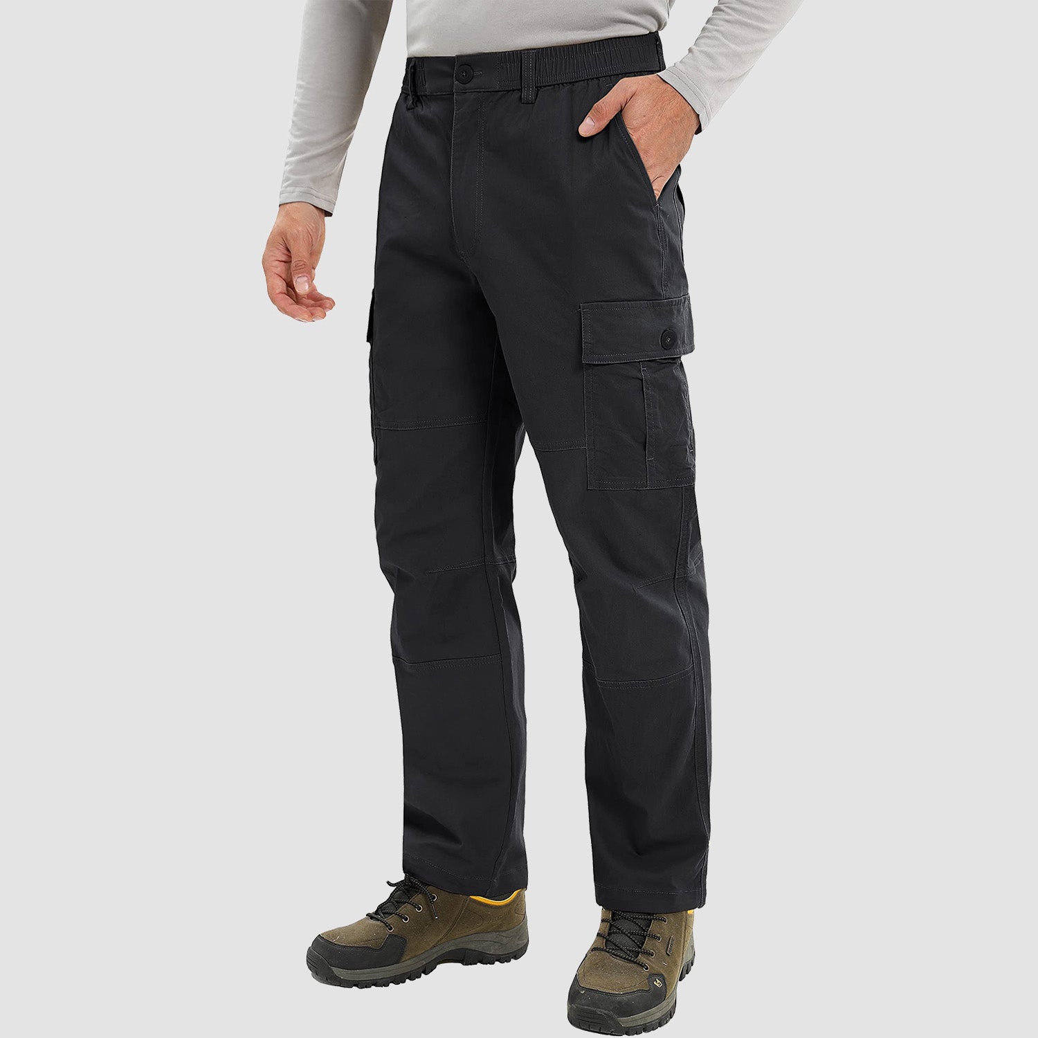 Men's Outdoor Cargo Pants Straight Fit with 6 Pockets Elastic Waist Fishing Travel Work Pants