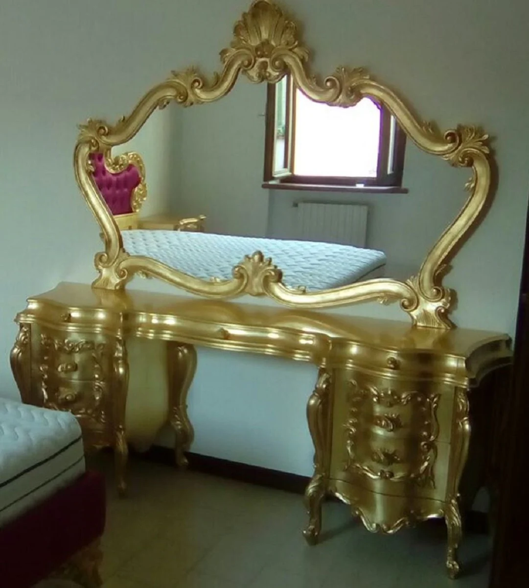 Casa Padrino conjunto de dormitorio barroco de lujo oro - 1 Tocador de Maquillaje Barroco y 1 Espejo Barroco - Muebles de dormitorio de lujo en estilo barroco - Calidad de lujo - Hecho en Italia