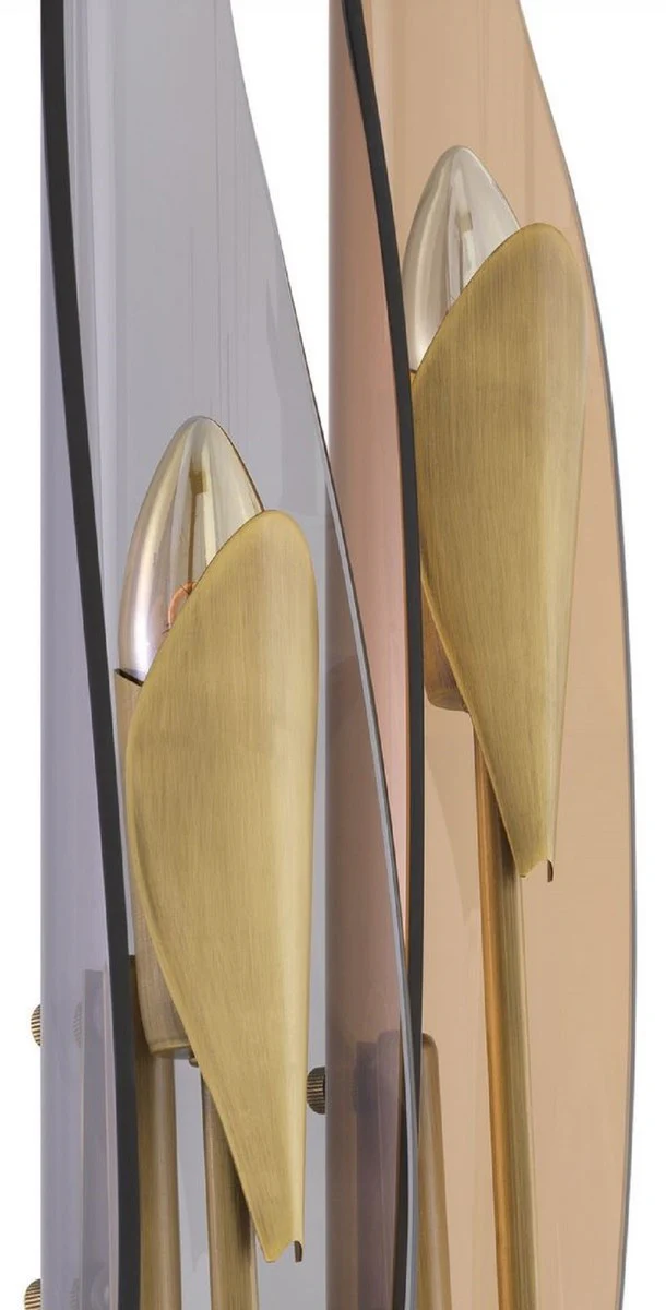 Casa Padrino lámpara de pared de diseño latón antiguo / ámbar / gris 18,5 x 8 x A. 78 cm - Lámpara de pared de metal con pantallas de vidrio tintado - Calidad de Lujo