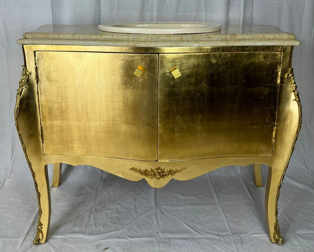 Casa Padrino armario de lavabo barroco con encimera de mármol y lavabo oro / crema - Muebles de baño barrocos