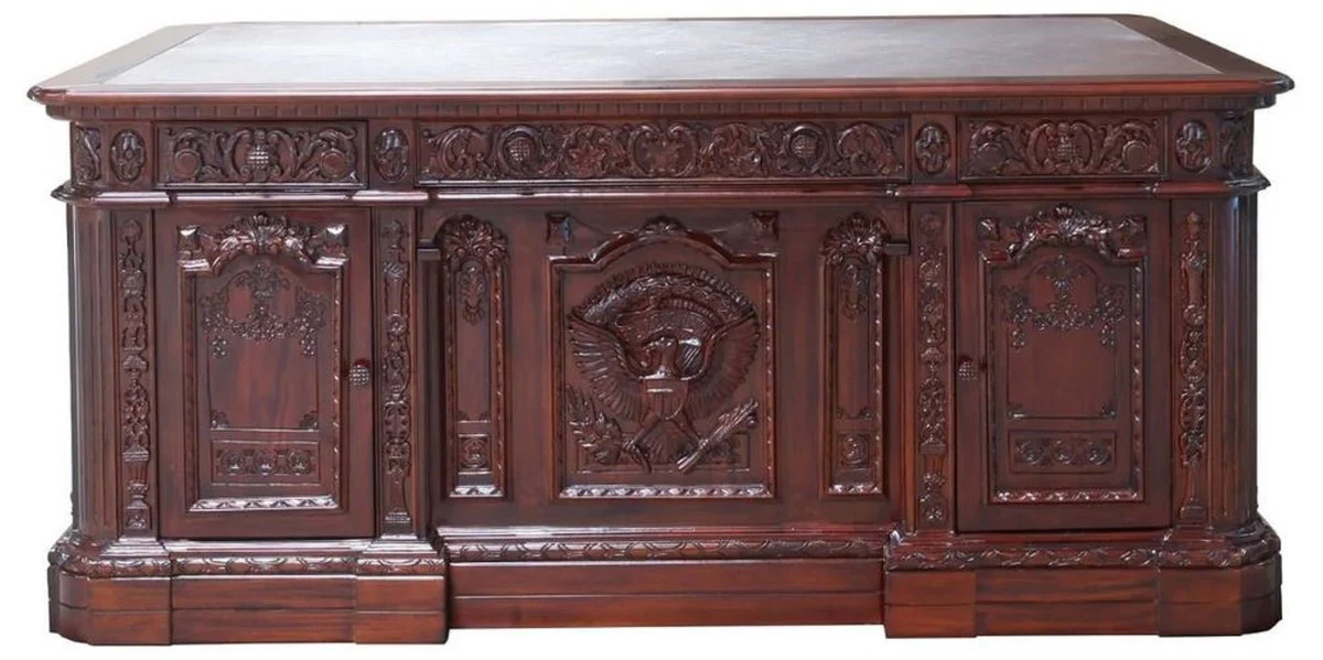 Casa Padrino Escritorio de Caoba Barroco de Lujo Marr¨®n Oscuro / Marr¨®n 185 x 125 x A. 83 cm - Magn¨ªfica Mesa de Oficina de Madera Maciza Barroco - Muebles de Oficina de Caoba Oficina Barrocos