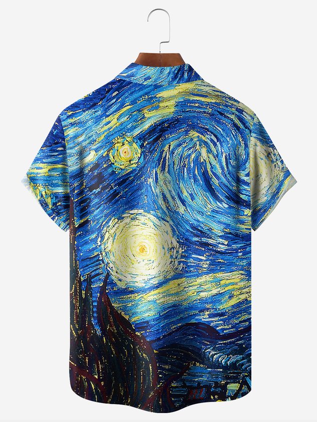 Starry Bigfoot Chest Pocket Short Sleeve Casual Shirt