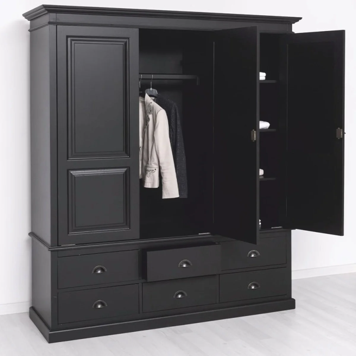 Casa Padrino armario de dormitorio de estilo campestre negro 174 cm - Muebles de dormitorio