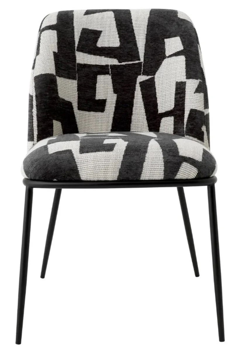 Casa Padrino silla de comedor de lujo negro / blanco A. 50 cm x P. 60 cm x A. 83 cm - Muebles de Hotel