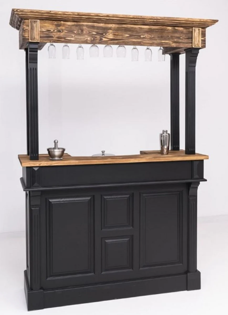 Casa Padrino barra de bar de estilo campestre negro / marr¨®n 150 x 56 x A. 210 cm - Mesa de bar de madera maciza - Muebles de bar de madera maciza en estilo campestre