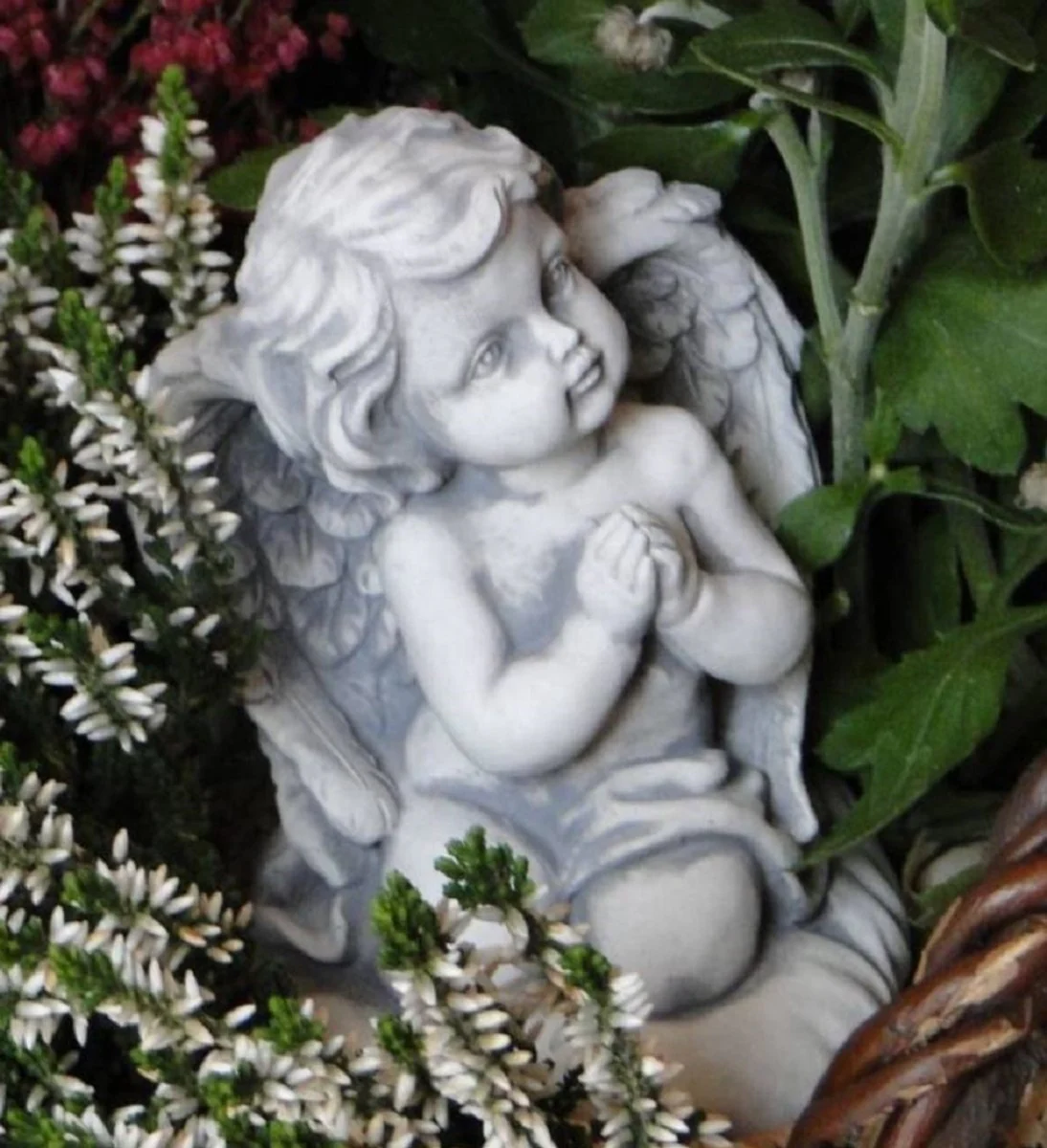 Casa Padrino escultura decorativa Art Nouveau ángel gris A. 12 cm - Elegante figura decorativa de piedra - Decoración de salón - Decoración de jardín