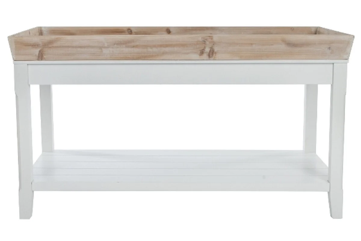 Casa Padrino mesa auxiliar de estilo campestre con bandeja extra¨ªble natural / blanco 100 x 50 x H. 55 cm - Muebles de Estilo Campestre