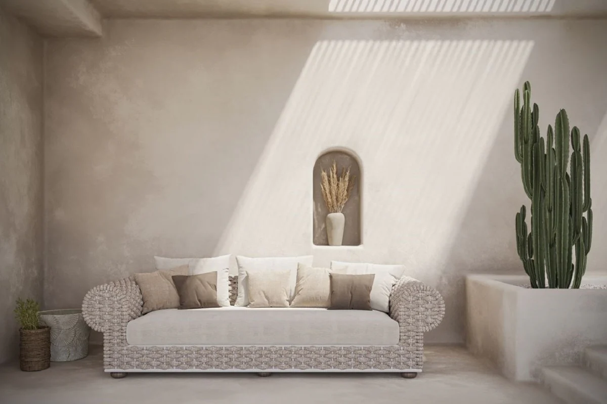 Casa Padrino sof¨¢ de jard¨ªn de lujo de 3 plazas crema / beige / blanco / marr¨®n 258 cm