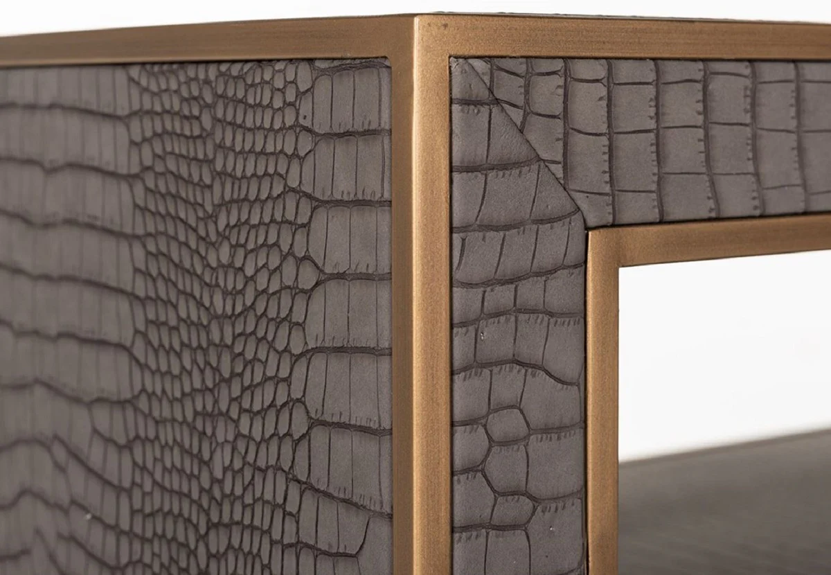 Casa Padrino consola de lujo gris / lat¨®n 180 x 40 x A. 75 cm - Consola rectangular de metal con cuero artificial - Muebles de sal¨®n - Muebles de lujo - Interiores de lujo