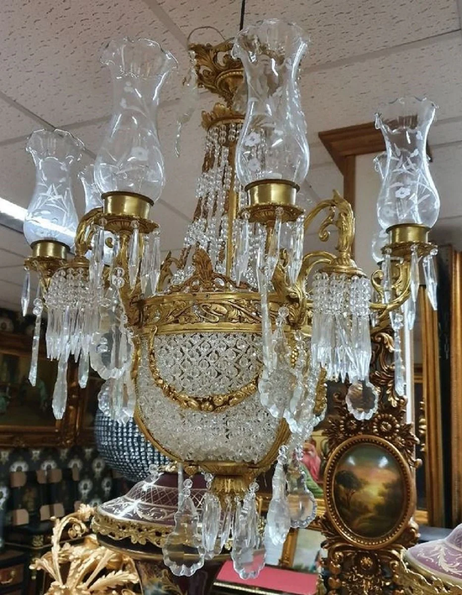 Casa Padrino araña de luces barroco de lujo de cristal oro Ø 90 x A. 100 cm - Magnífica araña de luces de estilo barroco - Luces de cristal barroco