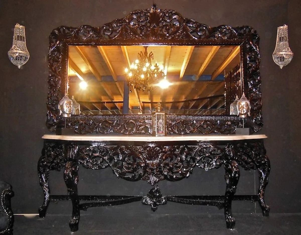 Huge Casa Padrino baroque mirror console black with white marble top - luxury living room furniture console Huge Casa Padrino baroque mirror console Gold with black marble top - luxury living room furniture console Sppiegel