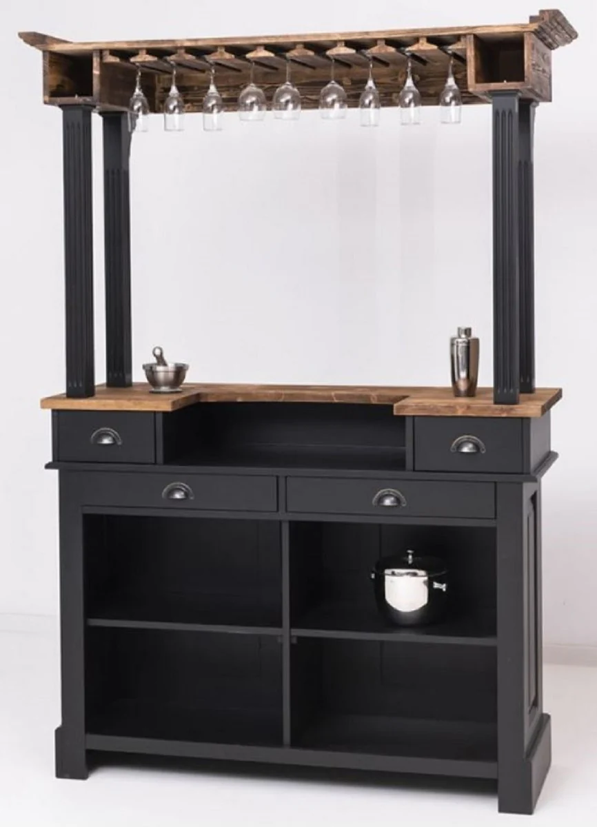 Casa Padrino barra de bar de estilo campestre negro / marr¨®n 150 x 56 x A. 210 cm - Mesa de bar de madera maciza - Muebles de bar de madera maciza en estilo campestre