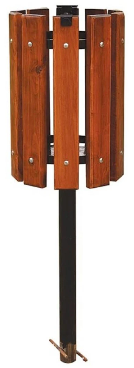 Casa Padrino cubo de basura de lujo marrón oscuro / negro Ø 38 x A. 155 cm - Cubo de basura de madera maciza con patas de acero - Cubo de basura de jardín de terraza de catering