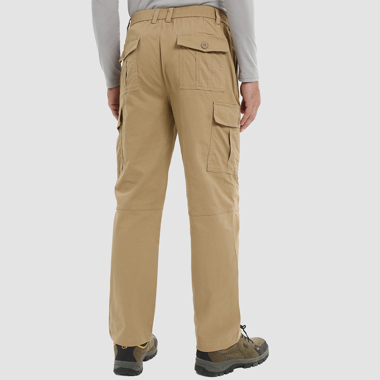 Men's Outdoor Cargo Pants Straight Fit with 6 Pockets Elastic Waist Fishing Travel Work Pants