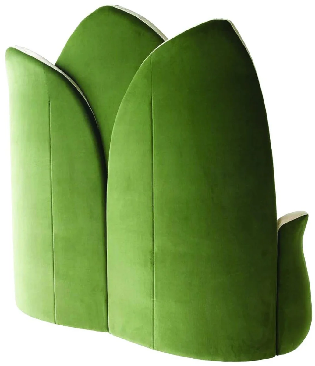 Casa Padrino banco de dise?o de lujo flor de loto crema / verde 162 x 64 x A. 170 cm - Noble banco de terciopelo acolchado con respaldo alto - Muebles de Hotel - Calidad de Lujo - Hecho en Italia
