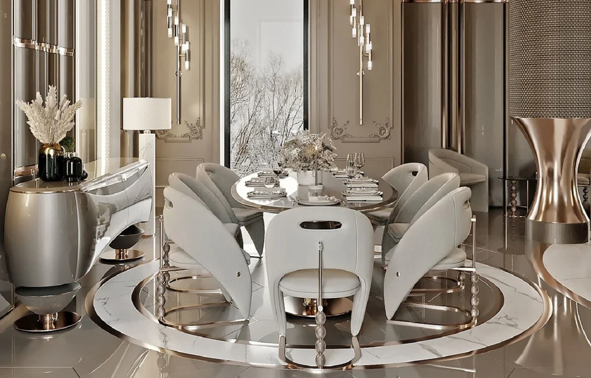 Casa Padrino aparador de lujo plata gris / cobre 234,1 x 52,2 x A. 85,3 cm - Armario de madera maciza con 4 puertas - Muebles de lujo - Muebles de hotel - Interiores de lujo