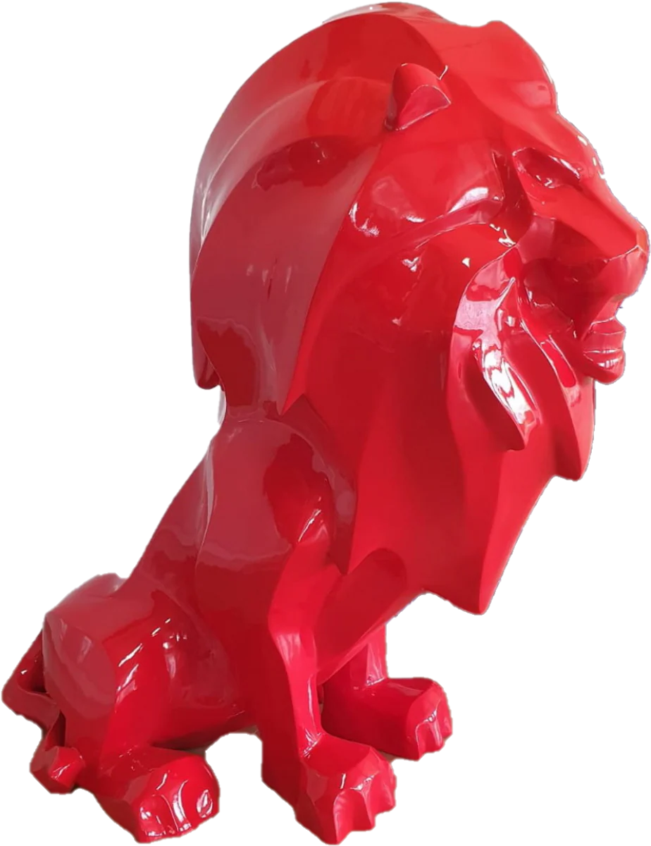 Casa Padrino figura decorativa de lujo león rojo 90 x 80 x A. 170 cm - Escultura de decoración enorme resistente a la intemperie - Decoración de sala de estar - Decoración de jardín figura de animal