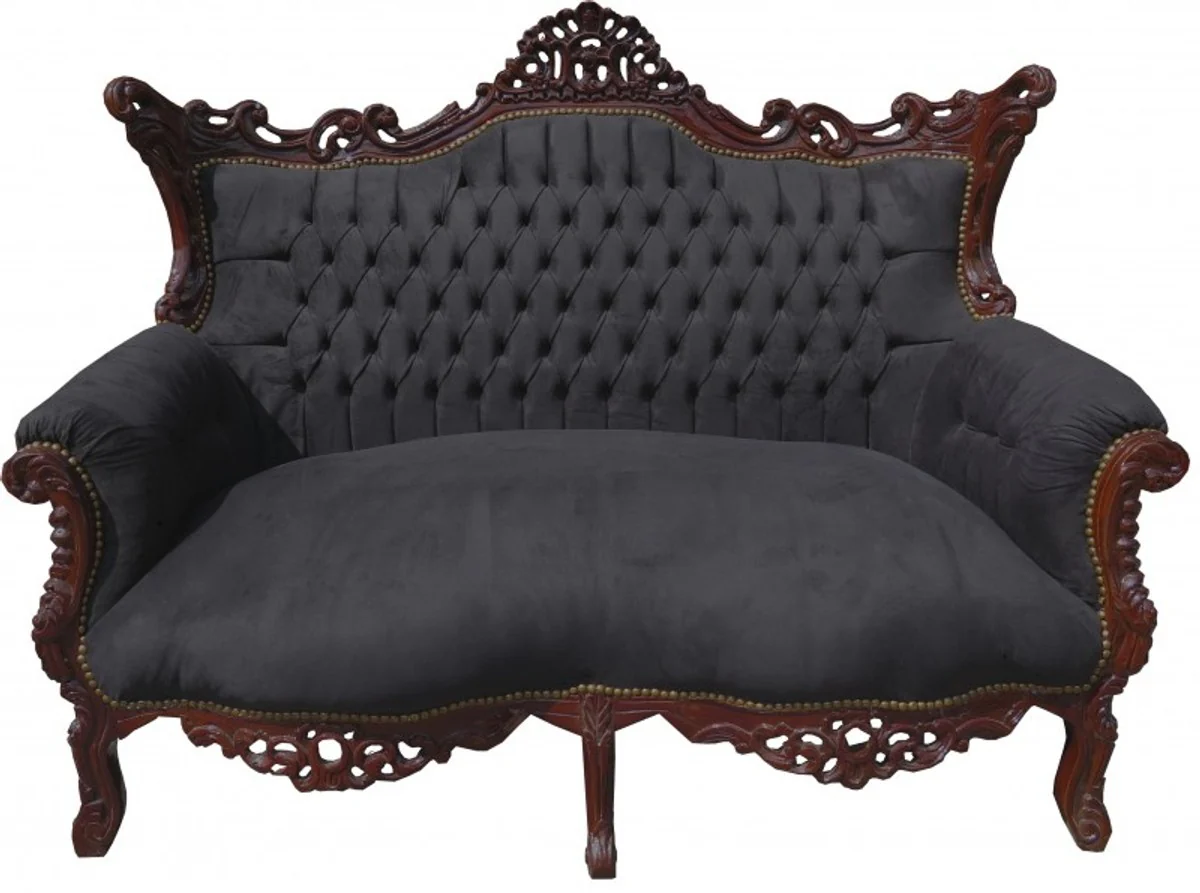 Casa Padrino Baroque Living Set Black / Brown - 2-seater sofa + 2 armchairs - Limited Edition!